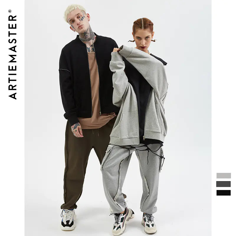 Zip-Up Solid Color Crew Neck Sweatshirt