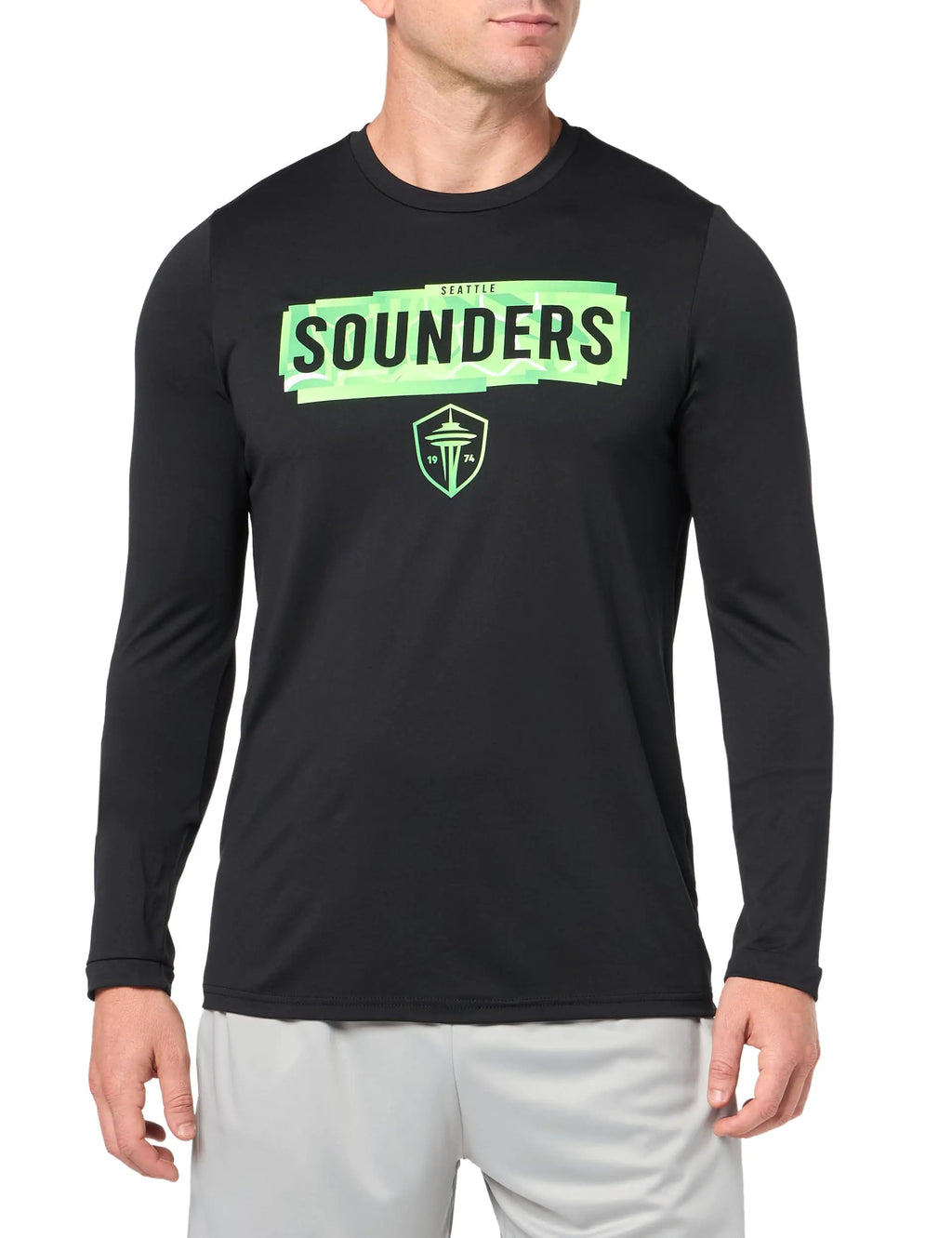 adidas Mens FC Long Sleeve Pre-Game T-Shirt Black/Seattle Sounders Medium