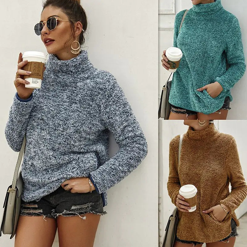 High Neck Knitted Fleece Sweatshirt