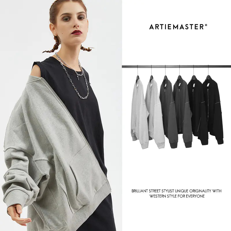 Zip-Up Solid Color Crew Neck Sweatshirt