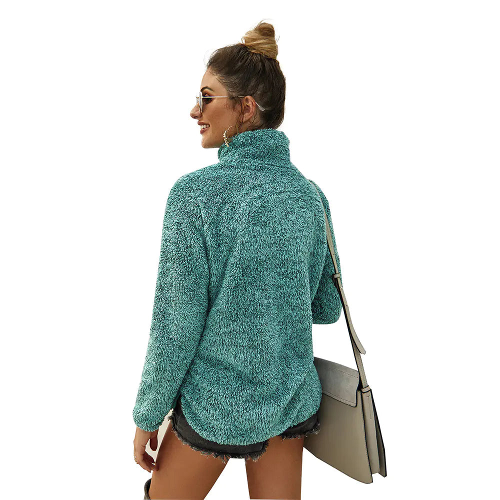 High Neck Knitted Fleece Sweatshirt