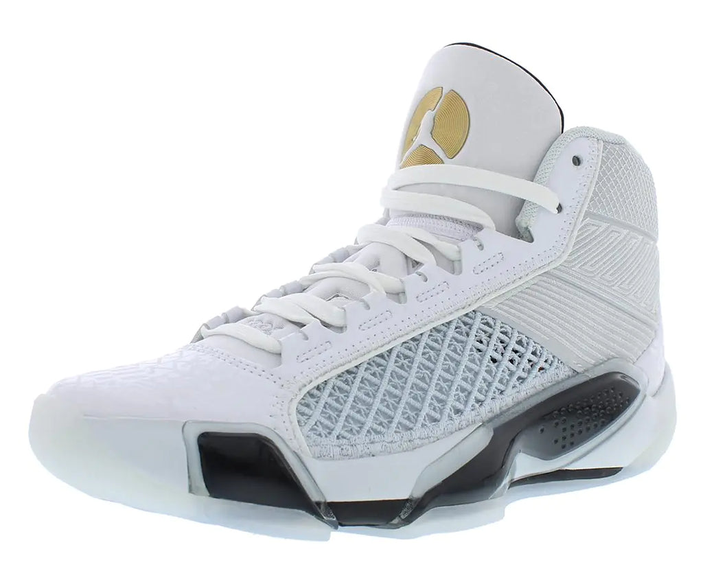 NIKE Air Jordan XXXVIII FIBA Basketball Shoes (FN7481-100 White/Pure Platinum/Metallic Gold) Size 9