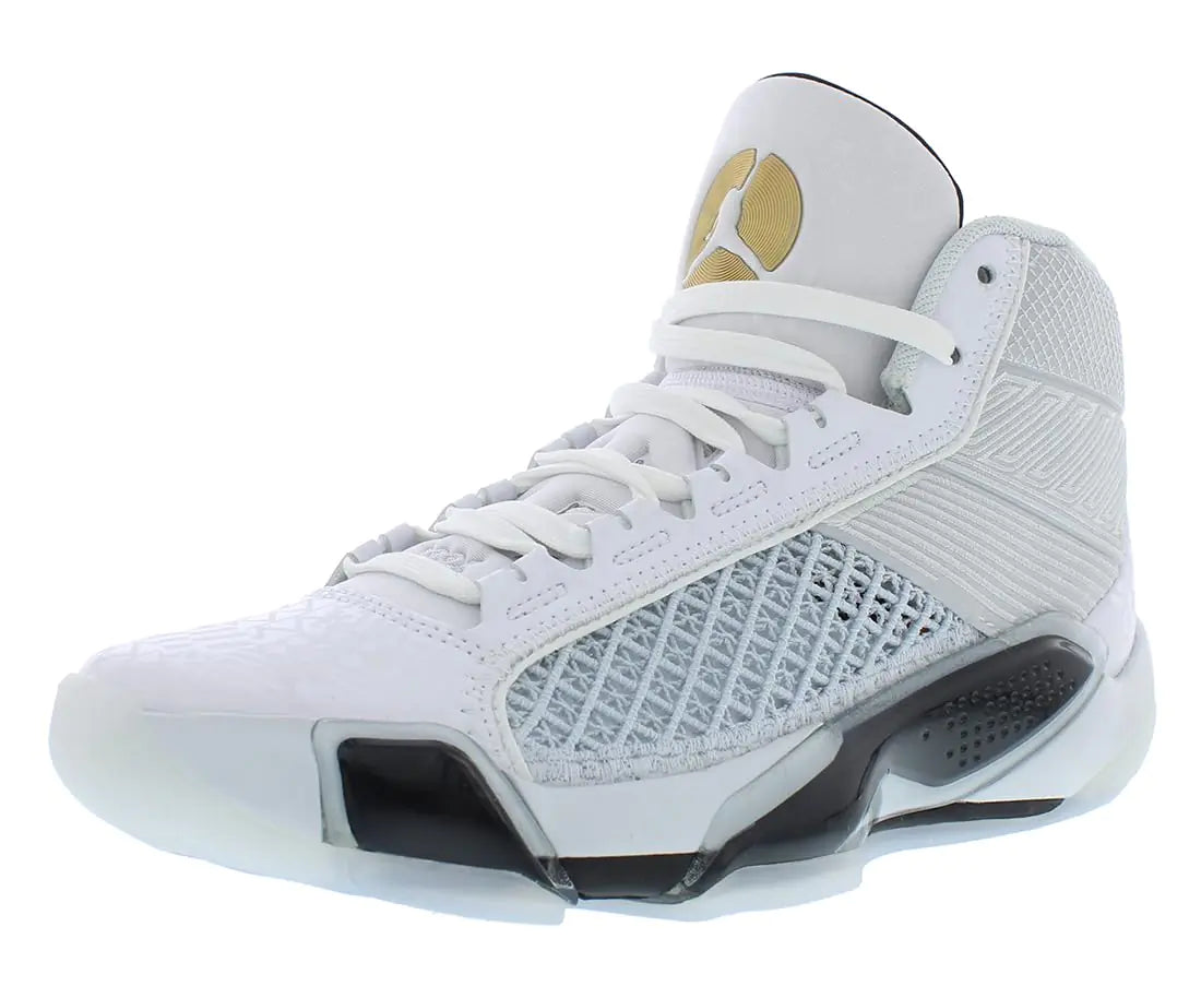 NIKE Air Jordan XXXVIII FIBA Basketball Shoes (FN7481-100 White/Pure Platinum/Metallic Gold) Size 9