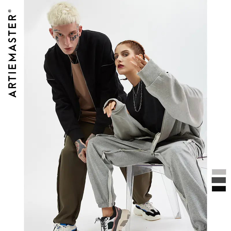 Zip-Up Solid Color Crew Neck Sweatshirt