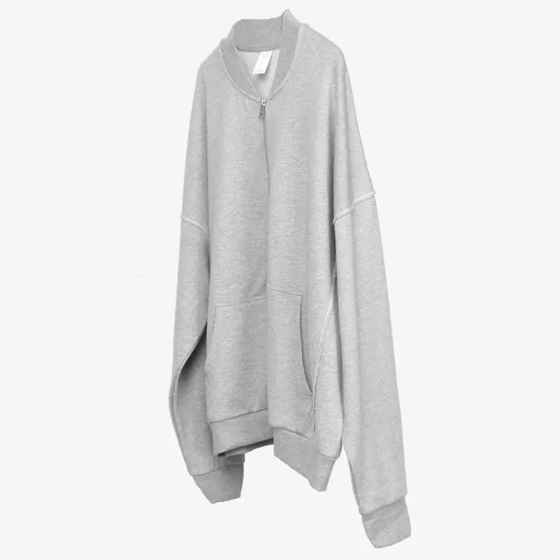 Zip-Up Solid Color Crew Neck Sweatshirt