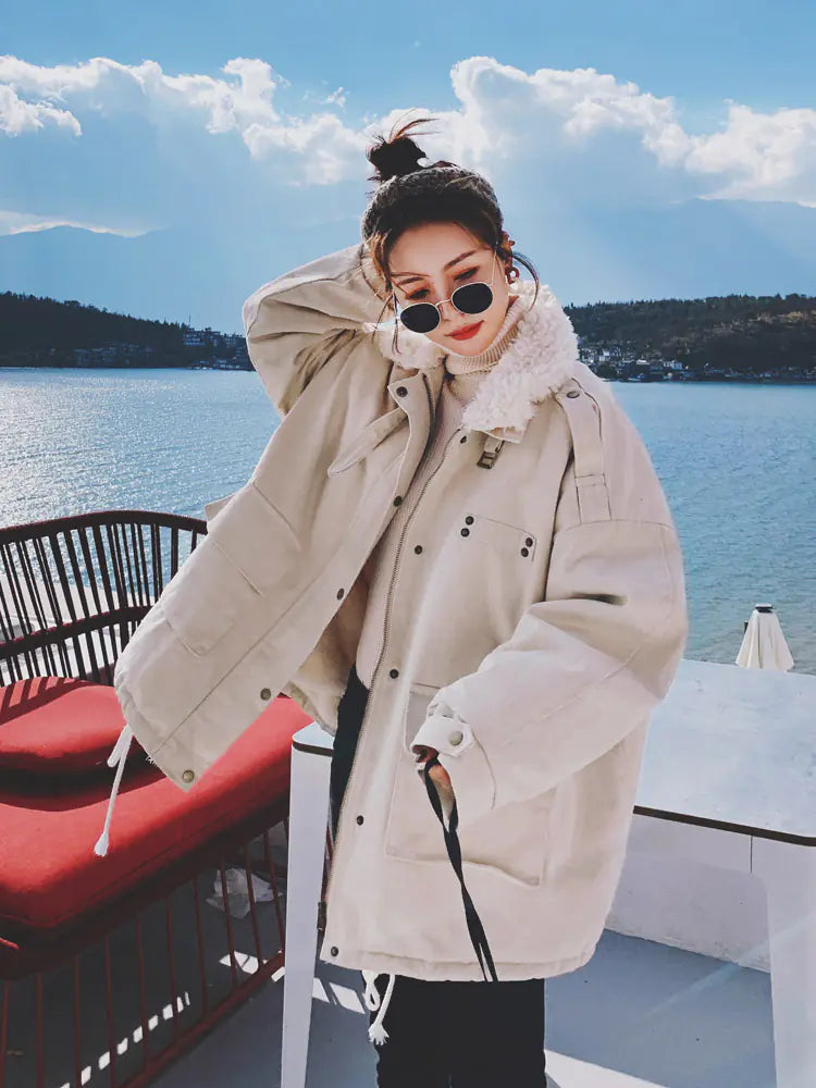 Korean Style Loose Plus Velvet Padded Jacket