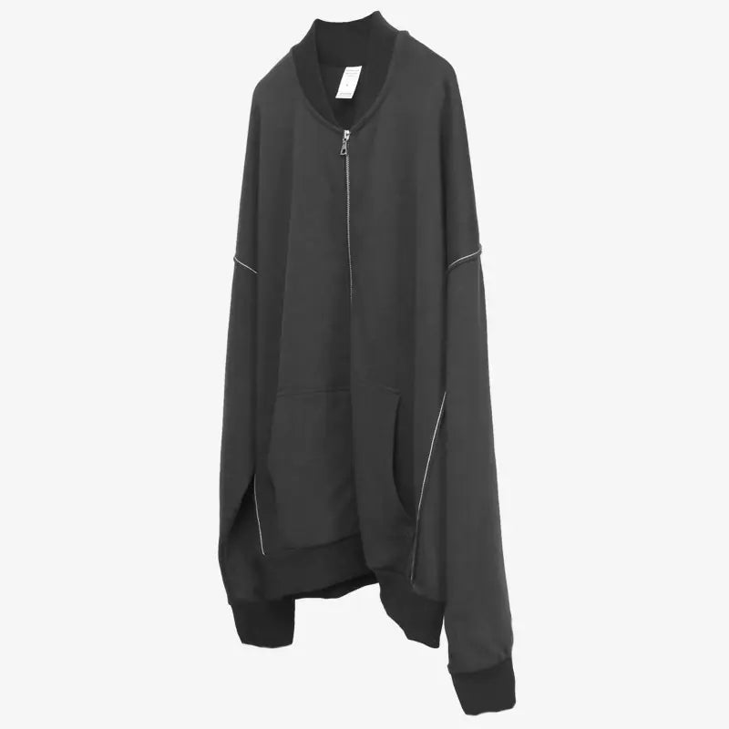 Zip-Up Solid Color Crew Neck Sweatshirt